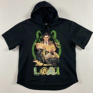 NWOT Loki Marvel Thor Hoodie Mens Medium Short Sleeve Hooded Sweatshirt Thor